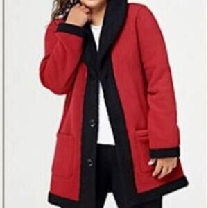 NEW Susan Graver Reversible Red Black Button Up Fleece Jacket Coat Size 2X
